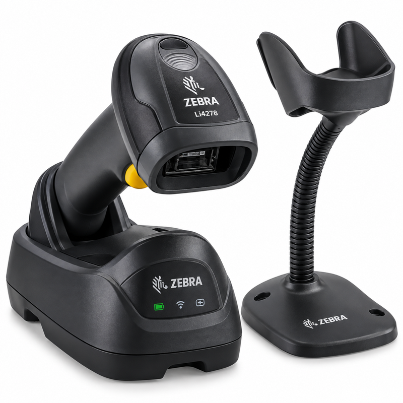 Zebra Li4278 1D Barcode Scanner with Stand