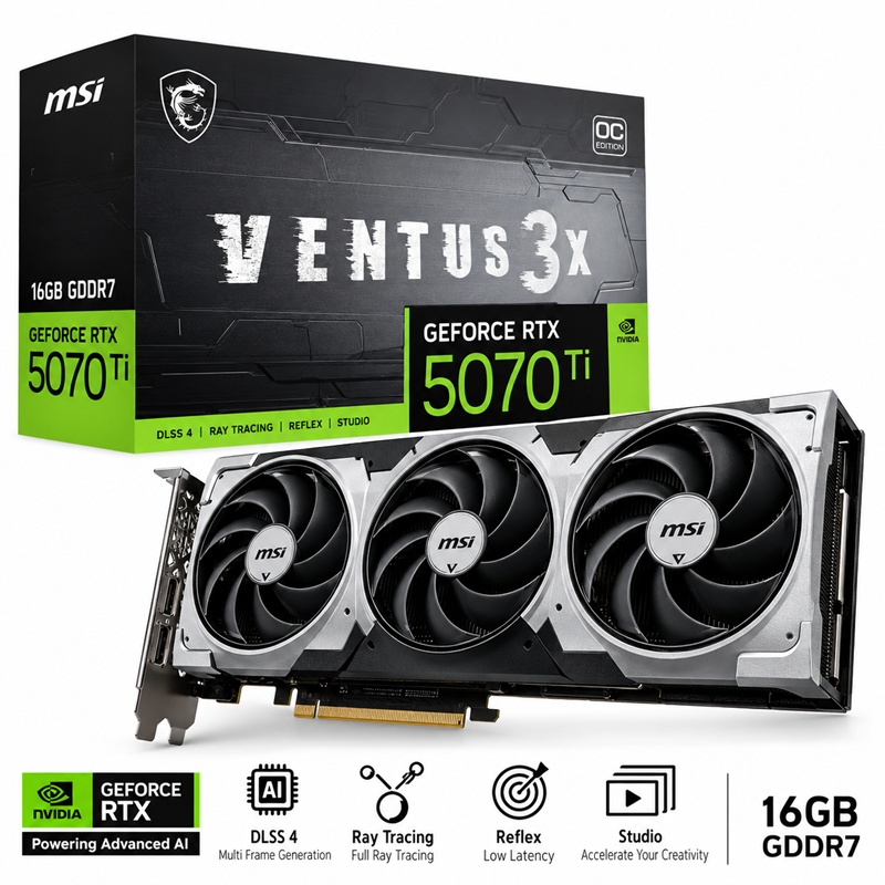 MSI GeForce RTX 5070 Ti 16G VENTUS 3X OC 16GB GDDR7 Graphics Card - hover