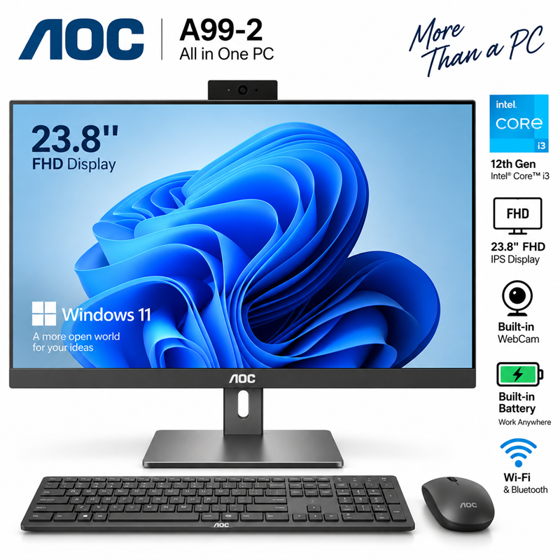 AOC A99-2 Core i3 12th Gen 23.8" FHD All in One PC With Webcam & Battery